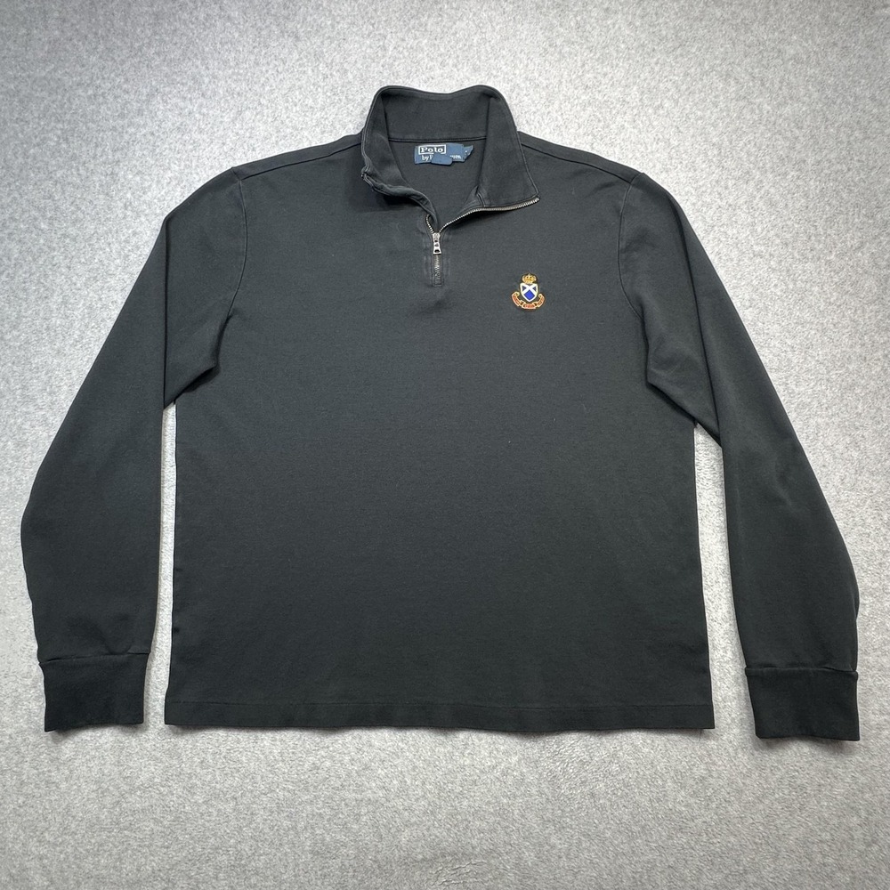 Polo Ralph Lauren Pullover Mens Large Black 1/4 Zip Crest Cotton Knit Golf